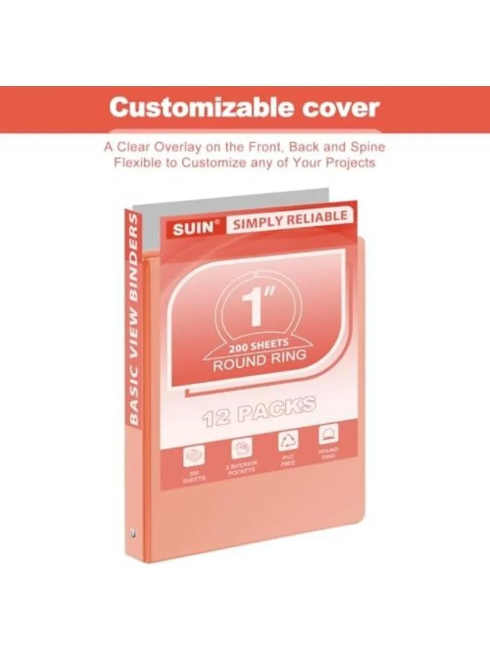 Customizable 1-Inch 3-Ring Binders with Clear View Cover - 12 Pack for